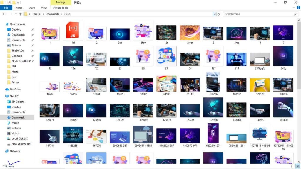 organized all 119 images in pngs folder