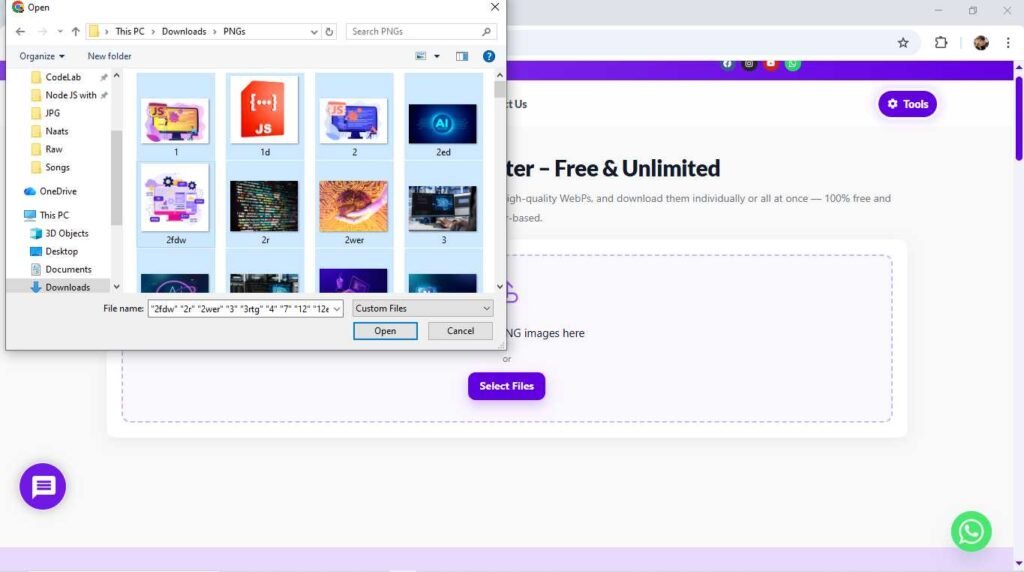 selecting 119 imaes in thesoftco png to webp converter