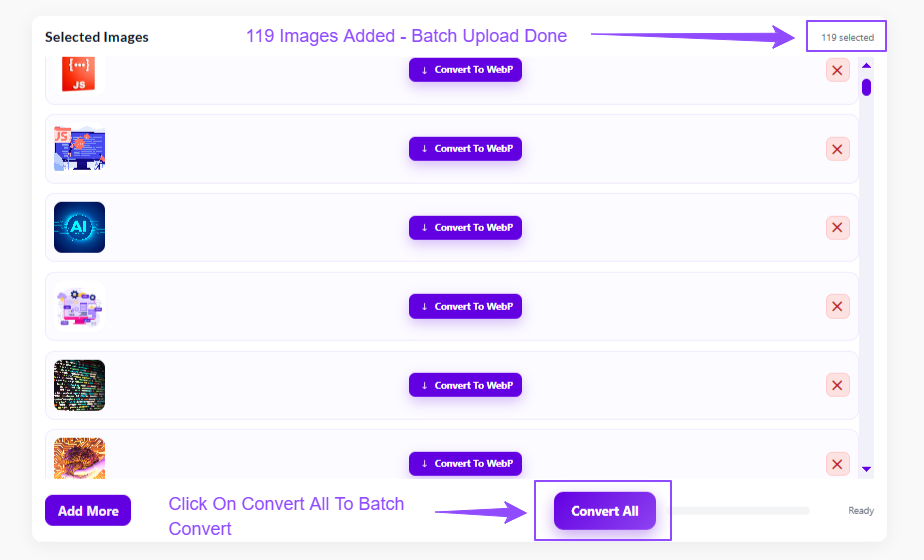 batch image adding process in thesoftCo pngs to webp converter