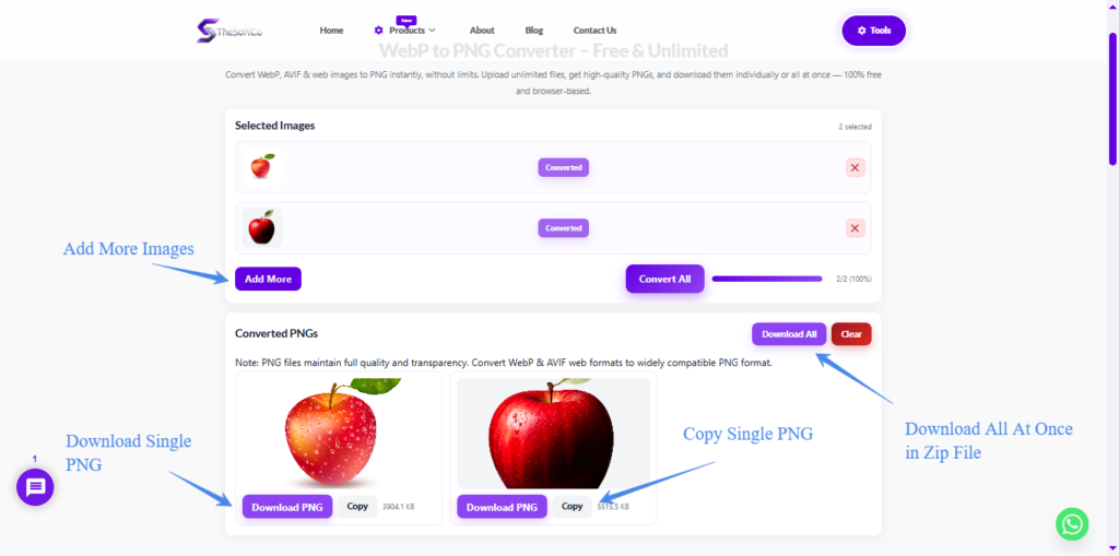 downloading pngs after converting using thesoftco webp to png converter