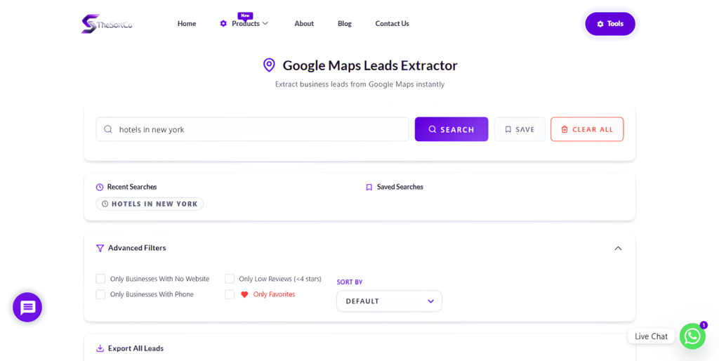 Showing The Page of TheSoftCo Google Maps Leads Extractor